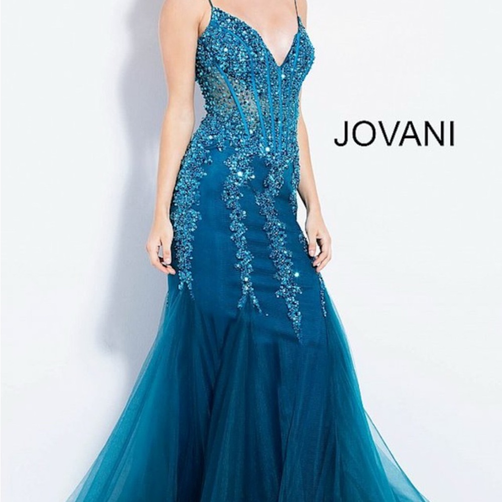 Jovani Blue Embellished Gown